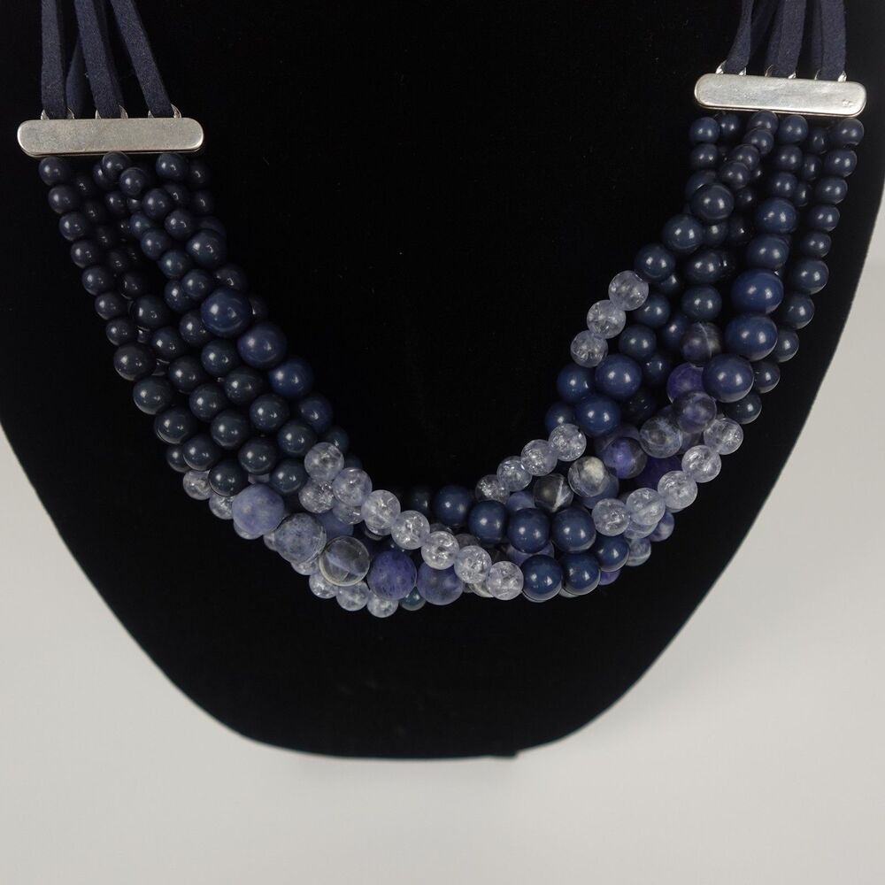 Chico's Multi-Strand Beaded Statement Necklace Blue Purple Clear Fashion Jewelry - Picture 7 of 10